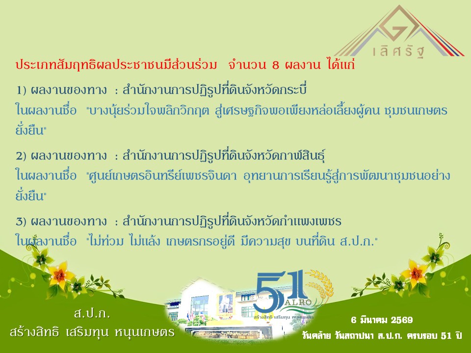 title - 15 ผลงาน กับการส่งเข้าประกวดรับรางวัลเลิศรัฐ ประจำปี พ.ศ. 2569 ของสำนักงานการปฏิรูปที่ดินเพื่อเกษตรกรรม (ส.ป.ก.)